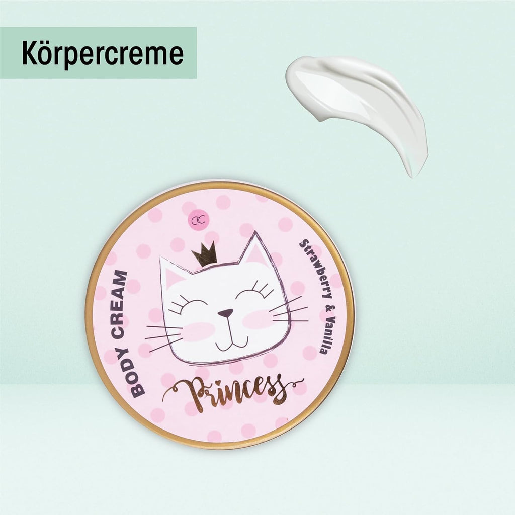 Accentra – Geschenkset Princess Kitty Für Mädchen & Frauen – 7-Teiliges Duschset Mit Schaumbad, Peeling, Duschgel, Bodylotion & Mehr – Pflegeset Mit Erdbeer & Vanille Duft in Süßer Geschenkbox