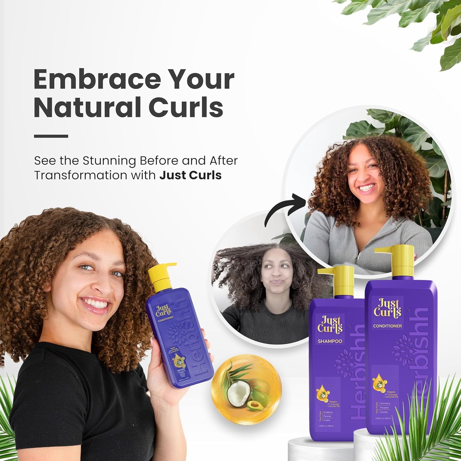 Herbishh Just Curlz Shampoo + Conditioner 500Ml Each