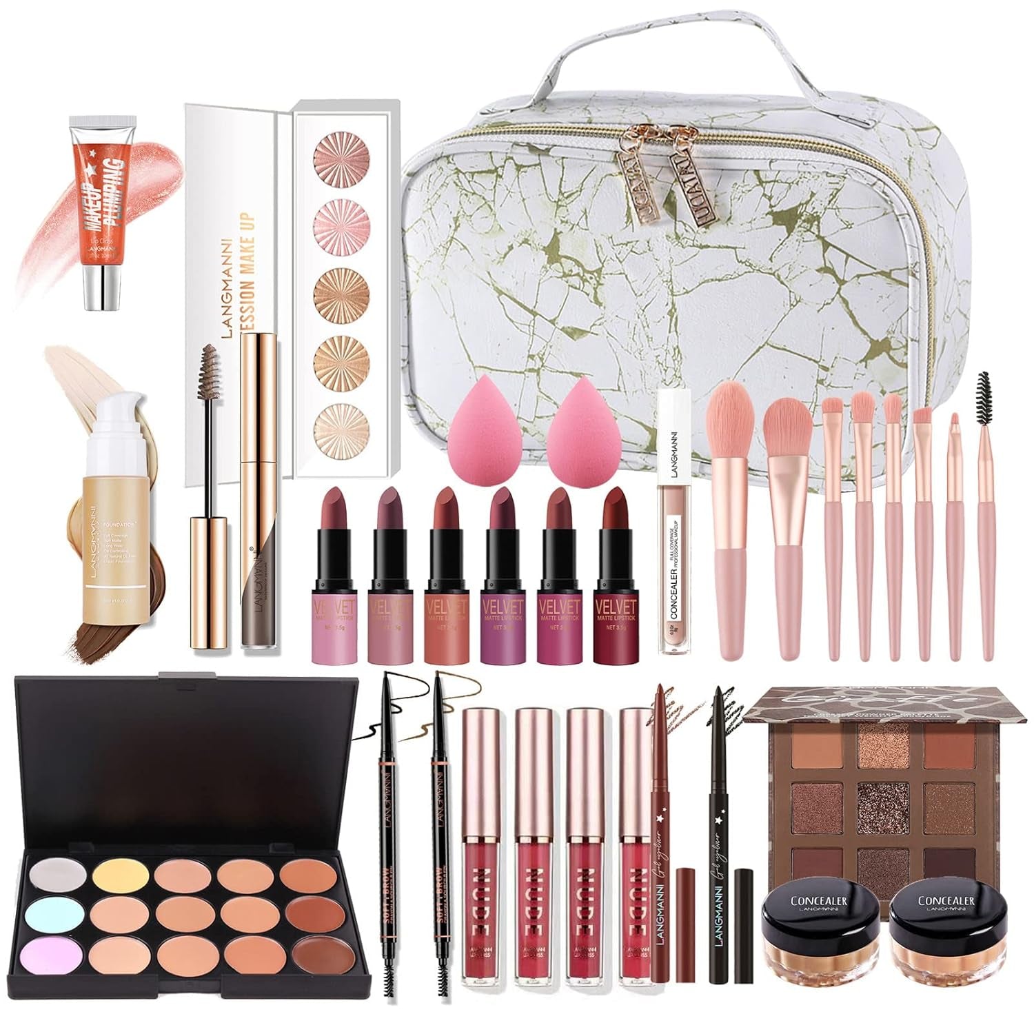 All-In-One-Make-Up-Set Geschenk Überraschung,Komplettes Make-Up-Set Für Frauen Mehrzweck-Essential-Starter-Bundle Inklusive Lidschatten-Palette, Lippenstift, Eyeliner, Mascara-Pinsel