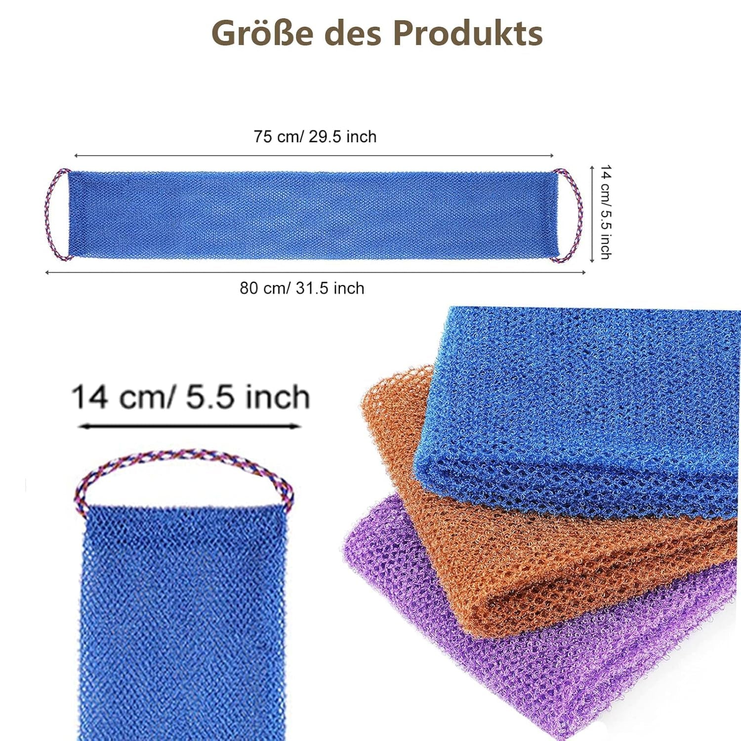 TENQUAN 3PCS Afrikanisches Peeling-Netz Afrikanischen Netzschwamm Mit Stiel Sapo Schwamm Für Rückenschrubben Weiche Strapazierfähige Nylonanzüge Für Das Tägliche Baden Männer Frauen(Lila Blau Kaffee)