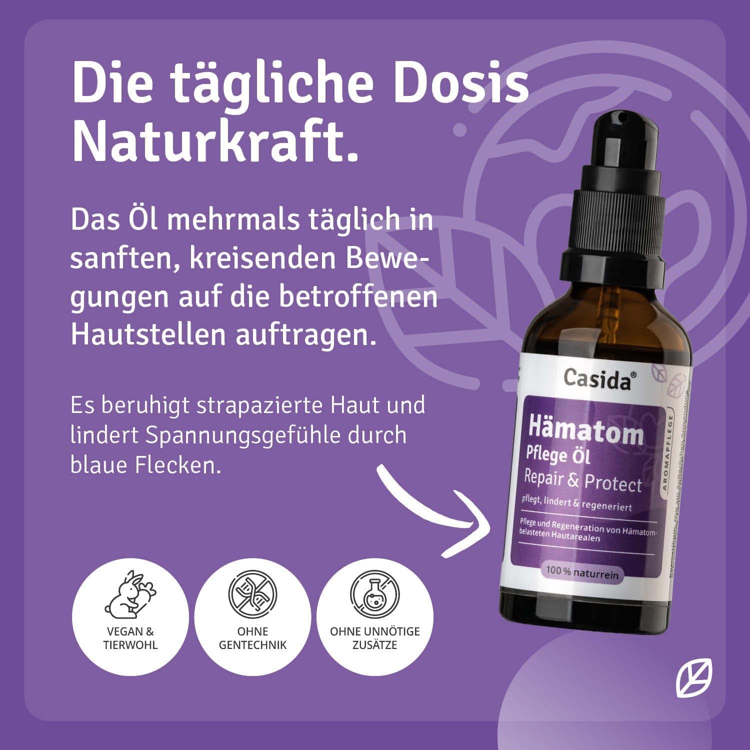 Casida® Hämatom Pflege Öl Repair & Protect - Aromapflegeöl Aus 100% Naturreinen Ölen - Für Die Pflege Von Hämatomen, Blauen Flecken Und Blutergüssen - 50 Ml