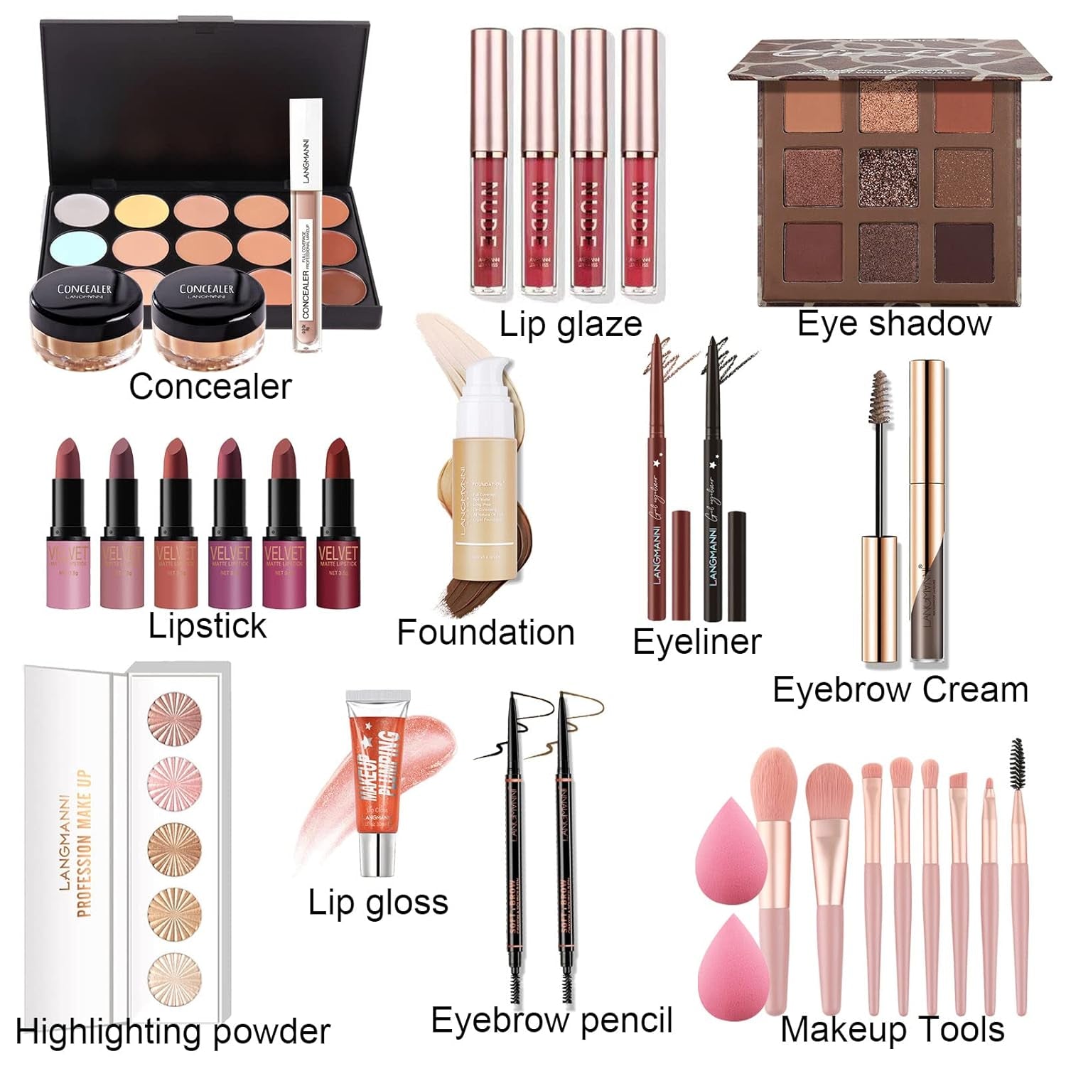 All-In-One-Make-Up-Set Geschenk Überraschung,Komplettes Make-Up-Set Für Frauen Mehrzweck-Essential-Starter-Bundle Inklusive Lidschatten-Palette, Lippenstift, Eyeliner, Mascara-Pinsel