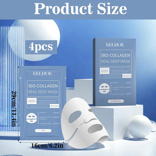 4 Stück Bio Collagen Real Deep Maske, Collagen Overnight Mask Korean, anti Falten anti Aging Gesichtsmaske, Zur Hydratation, Anti-Falten-Wirkung, Reinigung Und Aufhellung