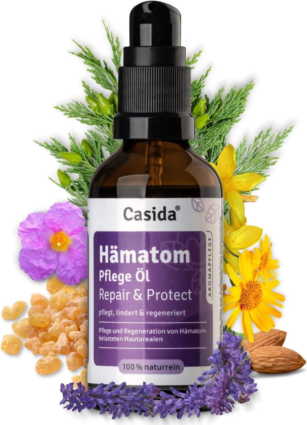 Casida® Hämatom Pflege Öl Repair & Protect - Aromapflegeöl Aus 100% Naturreinen Ölen - Für Die Pflege Von Hämatomen, Blauen Flecken Und Blutergüssen - 50 Ml