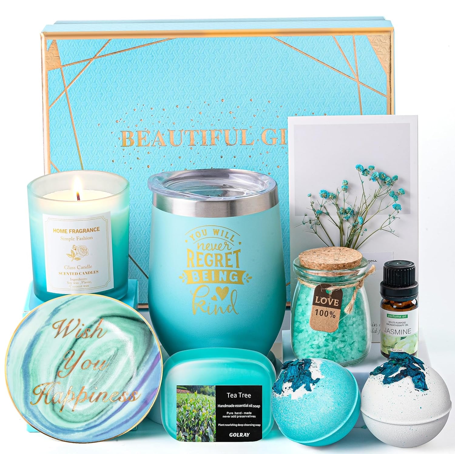 Entspannung Geschenk Für Frauen, Spa Beauty Badeset Geschenkset Mit Duftkerze, Seife, Thermobecher, Badesalz, Badebombe, Verwöhnset Wellness Geburtstag Geschenk Für Frauen, Sie, Freundin, Mama, Oma