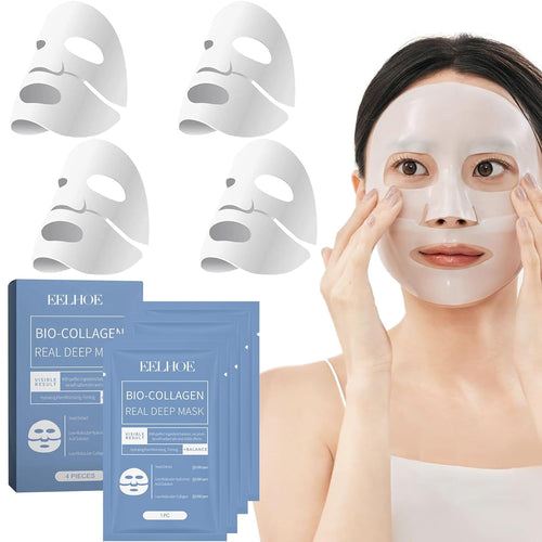 4 Stück Bio Collagen Real Deep Maske, Collagen Overnight Mask Korean, anti Falten anti Aging Gesichtsmaske, Zur Hydratation, Anti-Falten-Wirkung, Reinigung Und Aufhellung