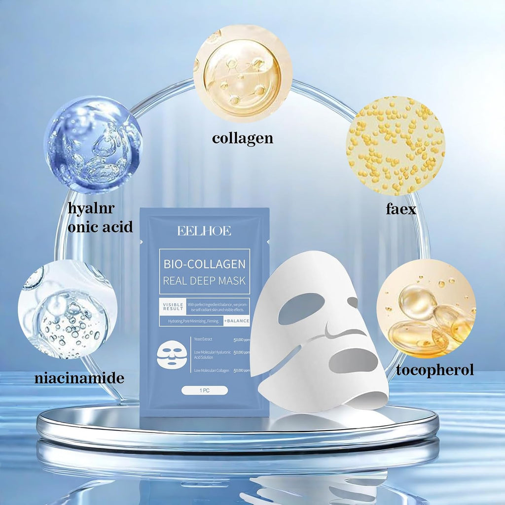 4 Stück Bio Collagen Real Deep Maske, Collagen Overnight Mask Korean, anti Falten anti Aging Gesichtsmaske, Zur Hydratation, Anti-Falten-Wirkung, Reinigung Und Aufhellung