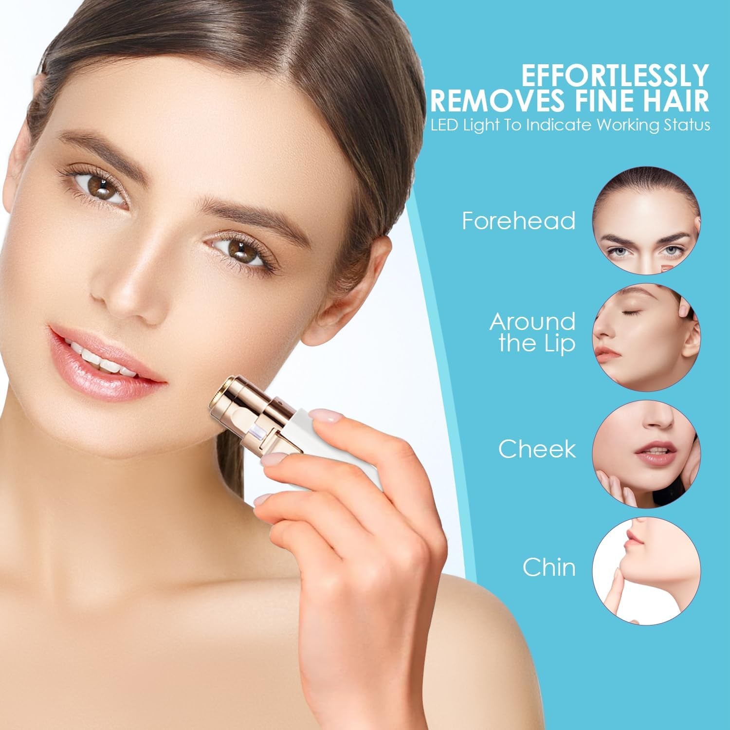 VG VOGCREST Augenbrauen-Gesichtstrimmer 2 in 1 Wiederaufladbare Gesichtshaarentfernung Und Augenbrauenrasierer - Gesicht Lippen Körper Schmerzloser Gesichtsrasierer Mit Eingebauter LED (Weiß)