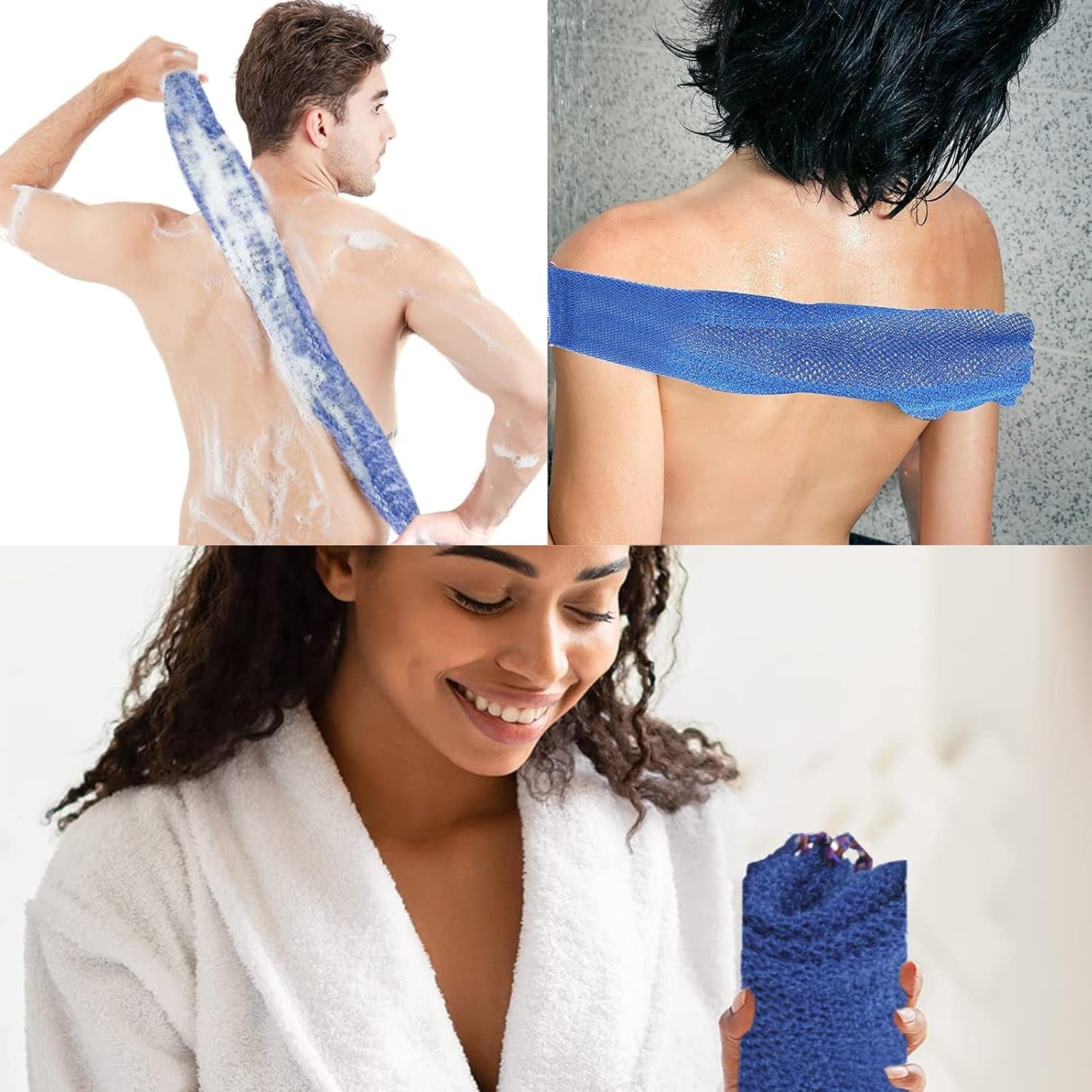 TENQUAN 3PCS Afrikanisches Peeling-Netz Afrikanischen Netzschwamm Mit Stiel Sapo Schwamm Für Rückenschrubben Weiche Strapazierfähige Nylonanzüge Für Das Tägliche Baden Männer Frauen(Lila Blau Kaffee)