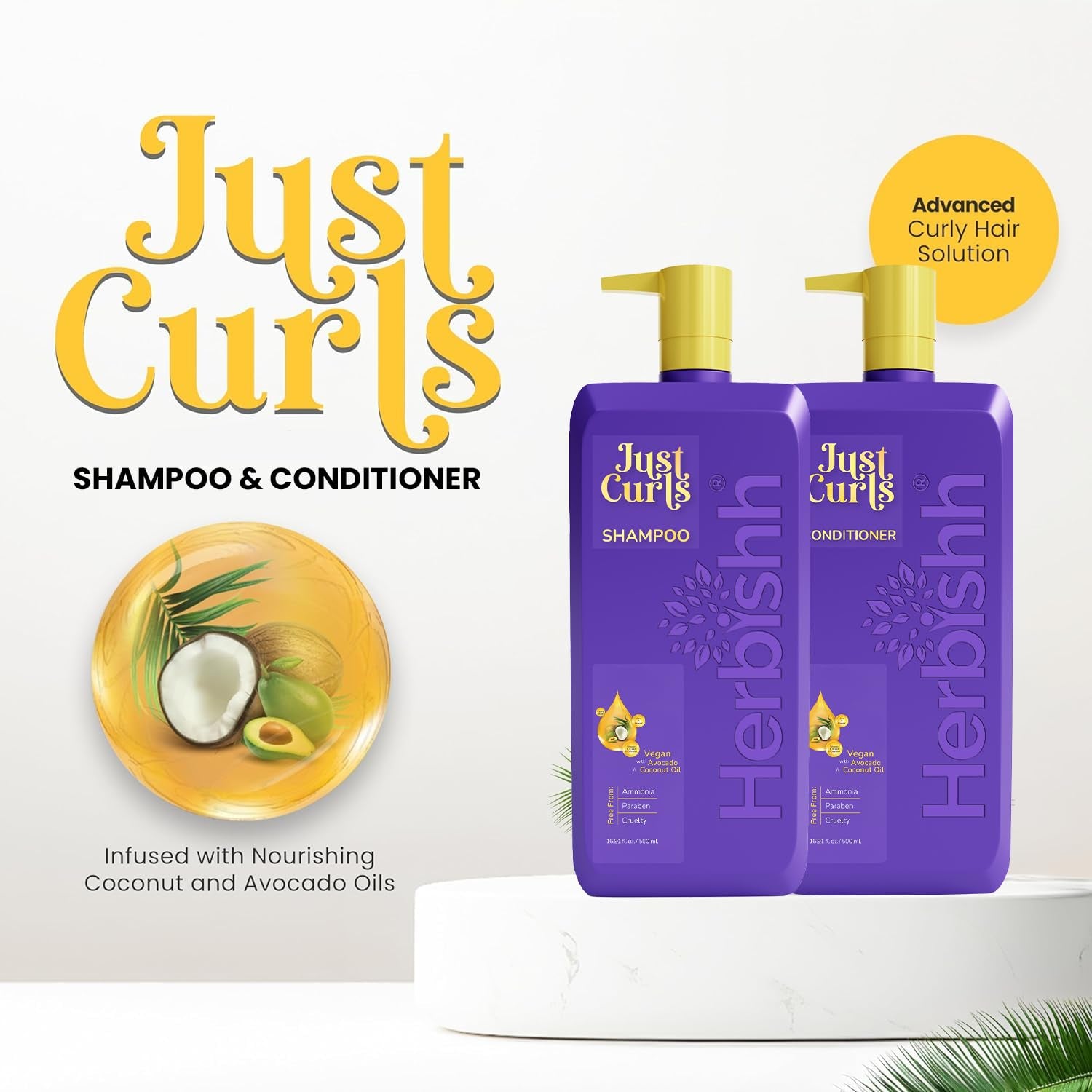 Herbishh Just Curlz Shampoo + Conditioner 500Ml Each