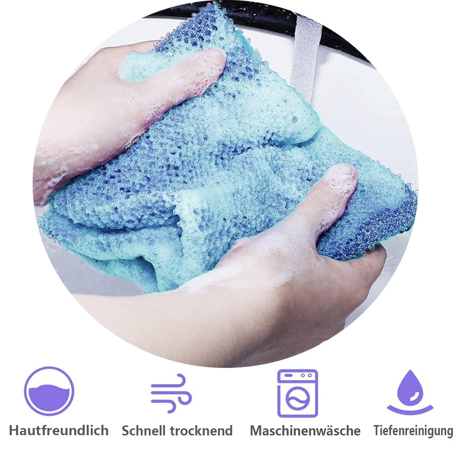 TENQUAN 3PCS Afrikanisches Peeling-Netz Afrikanischen Netzschwamm Mit Stiel Sapo Schwamm Für Rückenschrubben Weiche Strapazierfähige Nylonanzüge Für Das Tägliche Baden Männer Frauen(Lila Blau Kaffee)