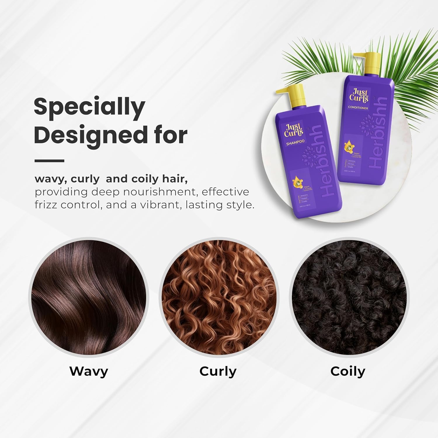 Herbishh Just Curlz Shampoo + Conditioner 500Ml Each