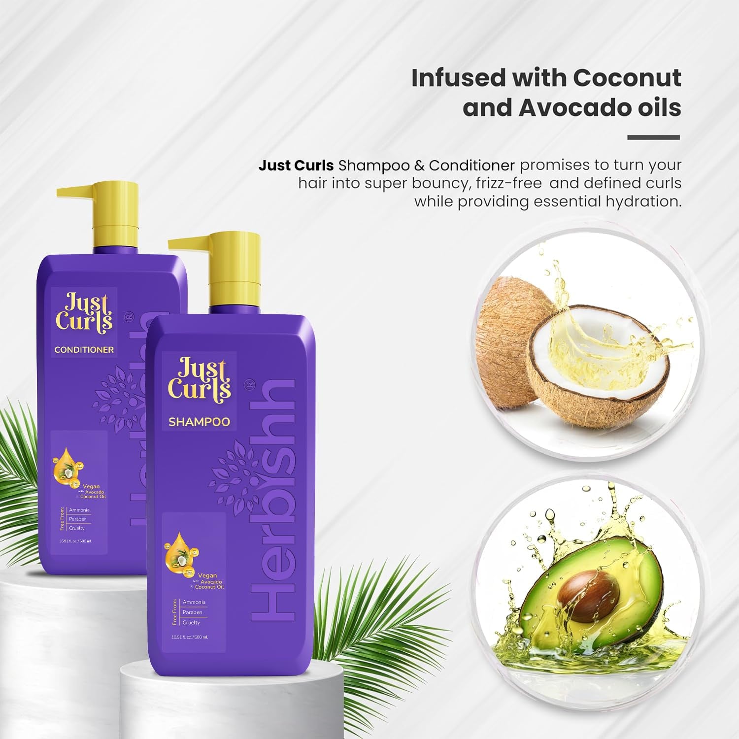 Herbishh Just Curlz Shampoo + Conditioner 500Ml Each