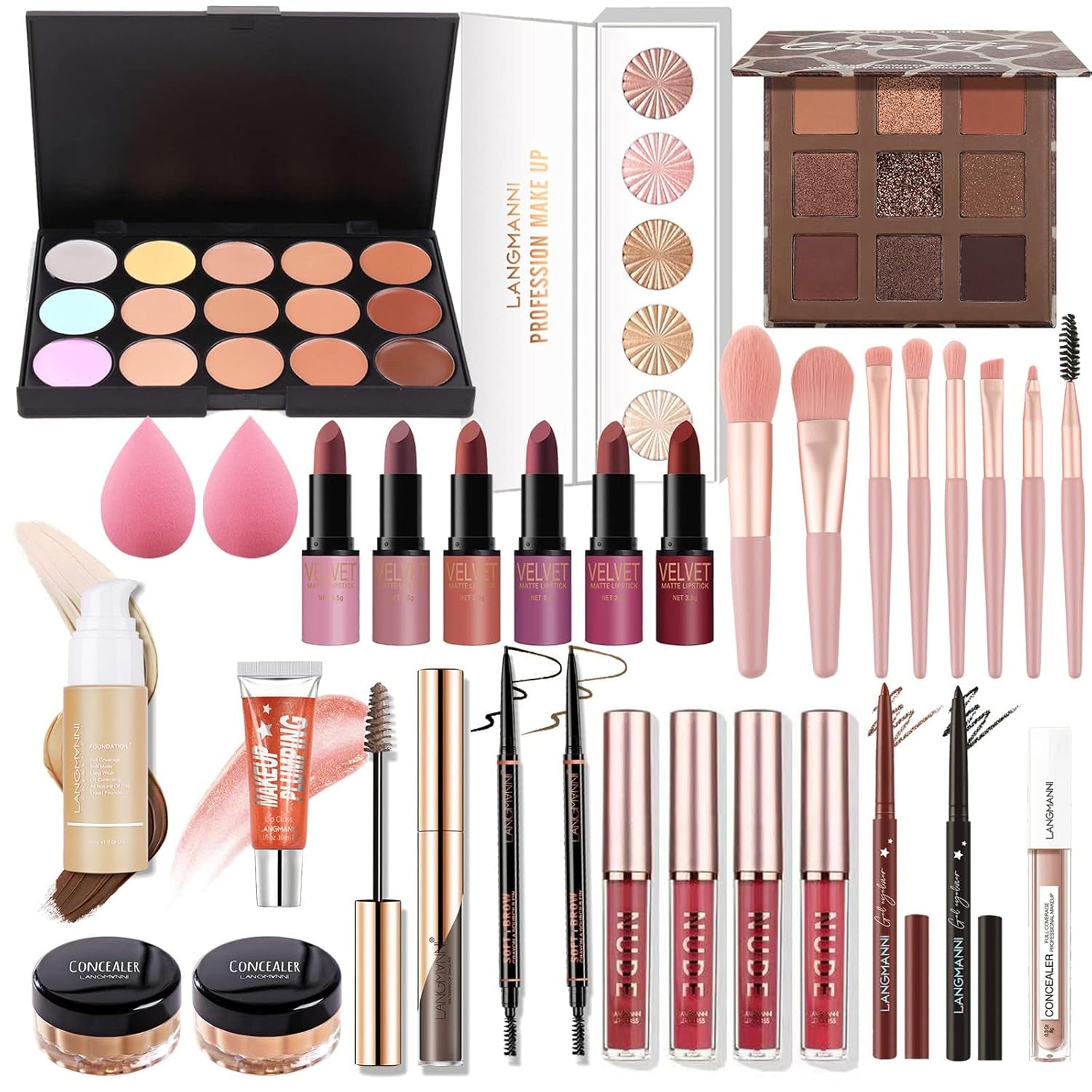All-In-One-Make-Up-Set Geschenk Überraschung,Komplettes Make-Up-Set Für Frauen Mehrzweck-Essential-Starter-Bundle Inklusive Lidschatten-Palette, Lippenstift, Eyeliner, Mascara-Pinsel