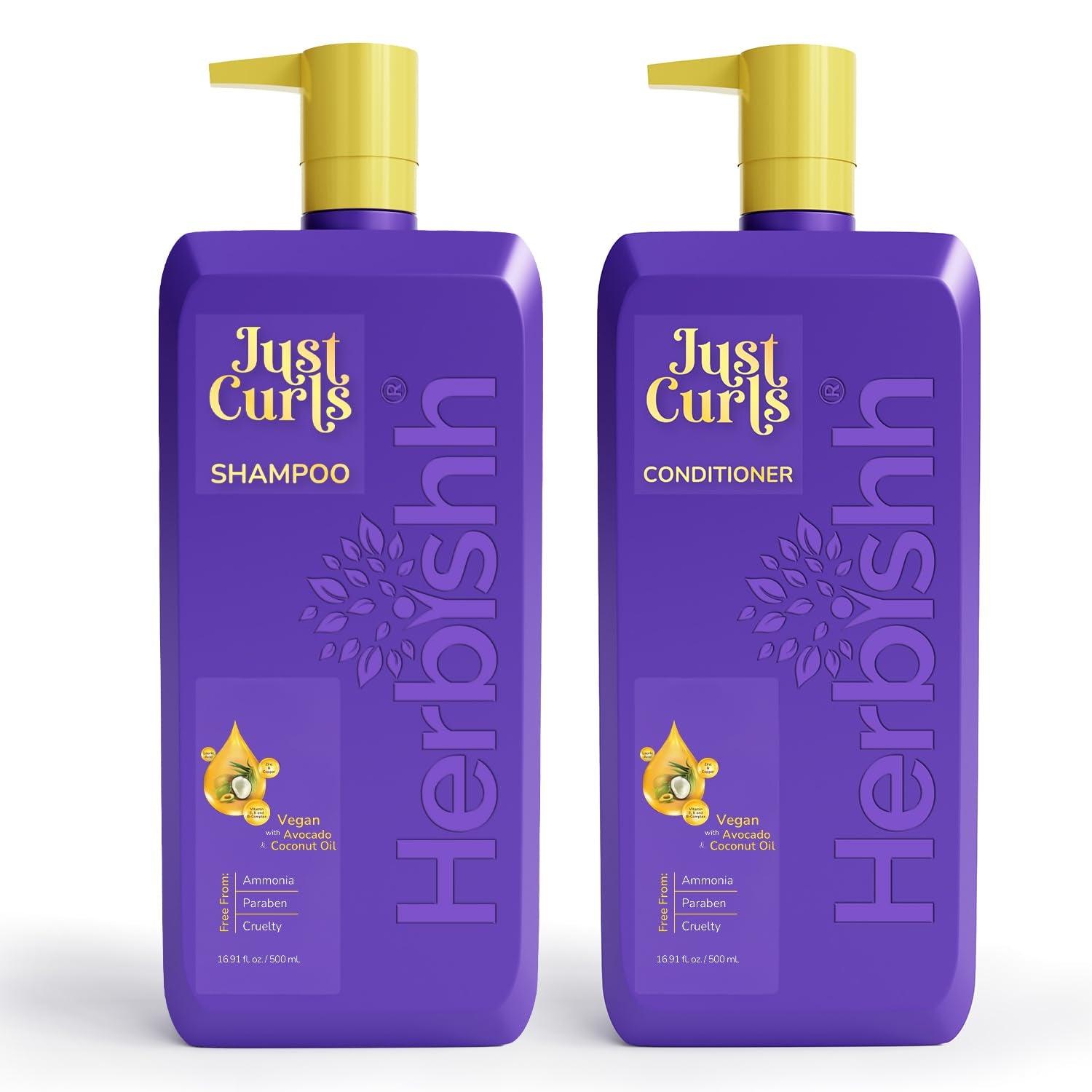 Herbishh Just Curlz Shampoo + Conditioner 500Ml Each