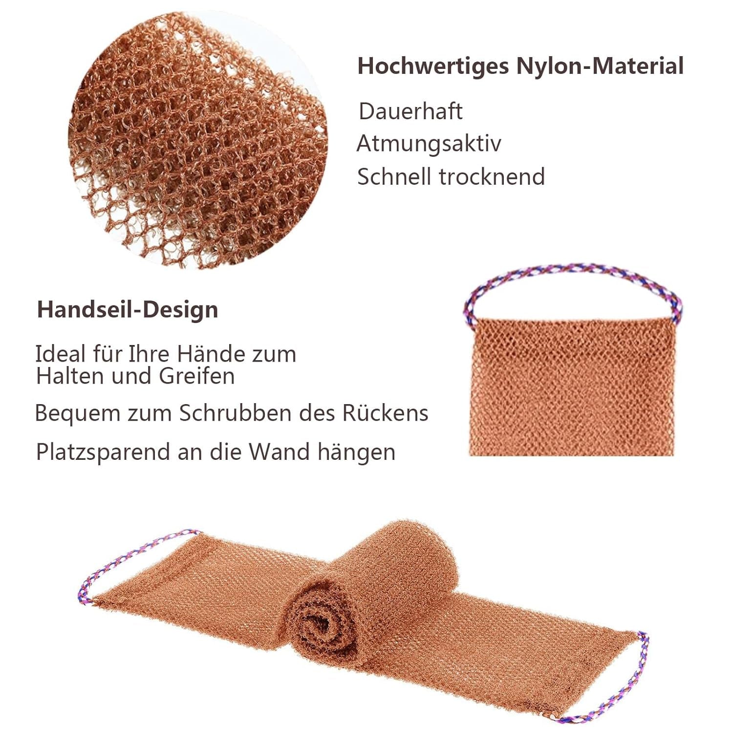 TENQUAN 3PCS Afrikanisches Peeling-Netz Afrikanischen Netzschwamm Mit Stiel Sapo Schwamm Für Rückenschrubben Weiche Strapazierfähige Nylonanzüge Für Das Tägliche Baden Männer Frauen(Lila Blau Kaffee)