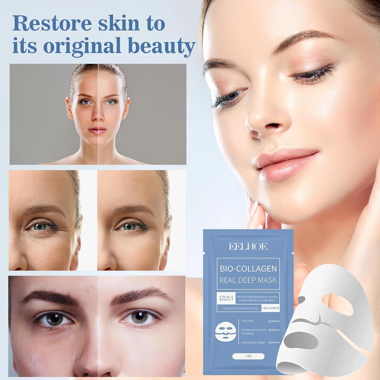 4 Stück Bio Collagen Real Deep Maske, Collagen Overnight Mask Korean, anti Falten anti Aging Gesichtsmaske, Zur Hydratation, Anti-Falten-Wirkung, Reinigung Und Aufhellung